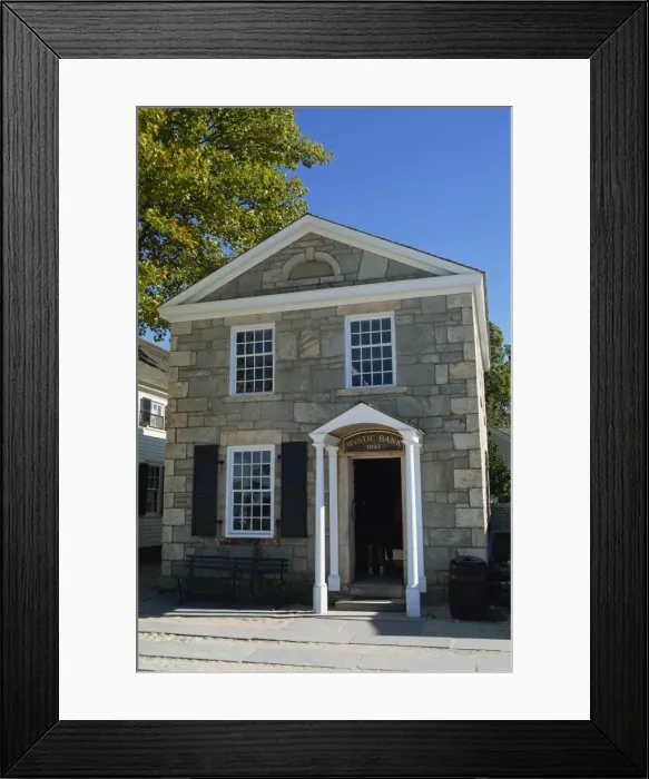 Framed Print : Exterior of the Mystic Bank building in the Living Framed Print : Exterior of the Mystic Bank building in the Living
