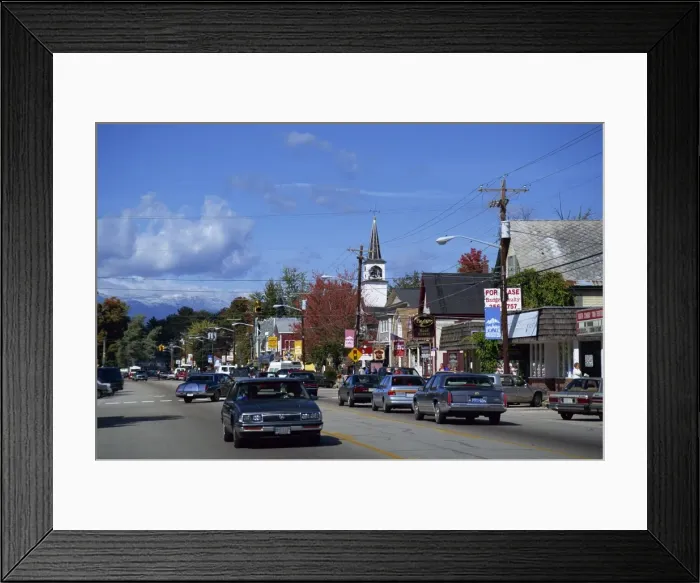 Framed Print : Street scene with cars in the town of North Conway Framed Print : Street scene with cars in the town of North Conway