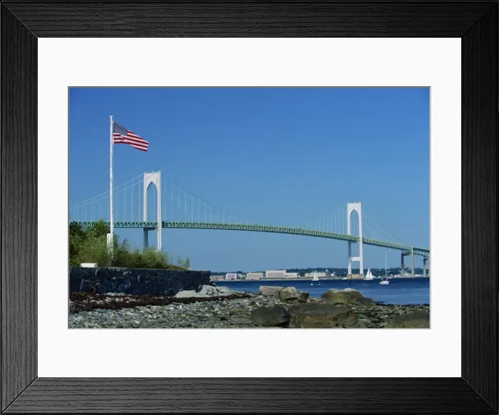 Framed Print : The Stars and Stripes flying before the Newport Bridge Framed Print : The Stars and Stripes flying before the Newport Bridge