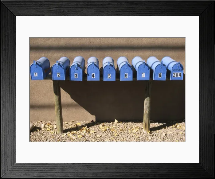 Framed Print : Blue mailboxes