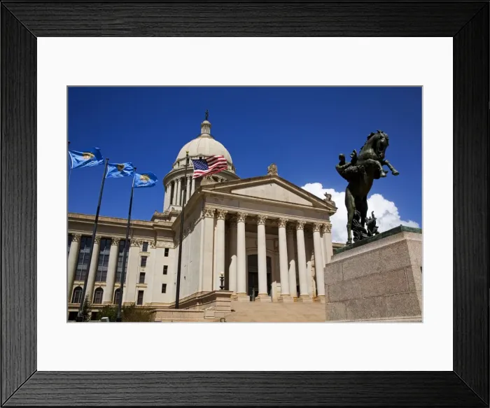 Framed Print : Bronco statue and State Capitol Building Framed Print : Bronco statue and State Capitol Building