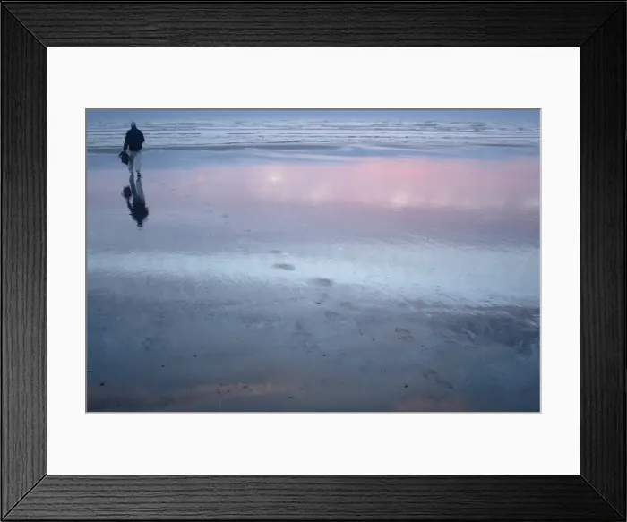 Framed Print : Man walks with laptop to Pacific Ocean Framed Print : Man walks with laptop to Pacific Ocean