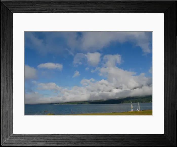 Framed Print : Two sail boats wait on the shore of Lake Quinault
