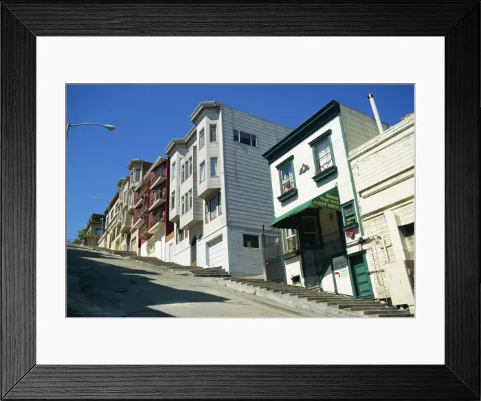 Framed Print : Housing on typically steep street Framed Print : Housing on typically steep street