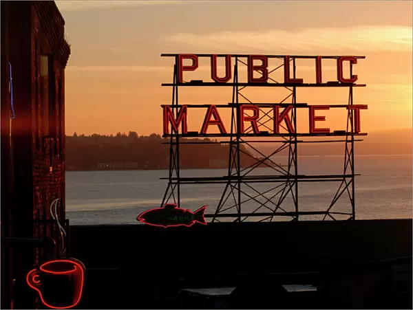 Pike Place market and Puget Sound