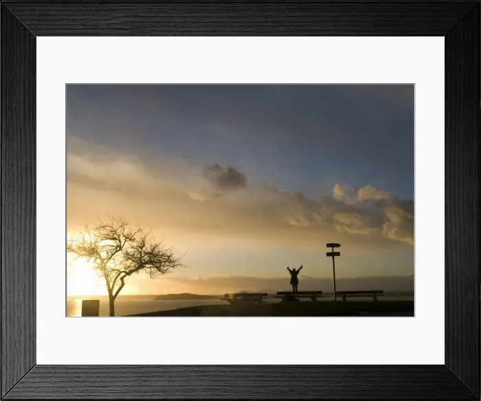 Framed Print : Silhouette of girl stretching at sunset Framed Print : Silhouette of girl stretching at sunset