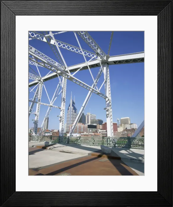 Framed Print : City skyline and new pedestrian bridge Framed Print : City skyline and new pedestrian bridge