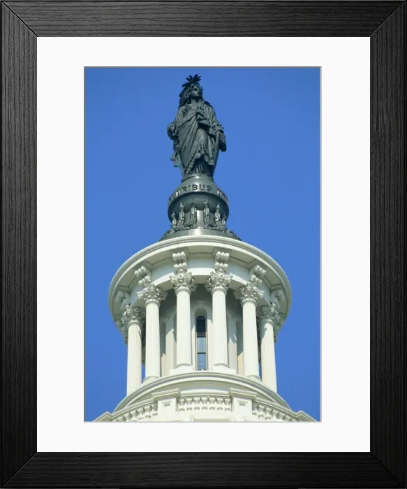 Framed Print : Close-up of the statue on top of the Capitol in Washington D Framed Print : Close-up of the statue on top of the Capitol in Washington D