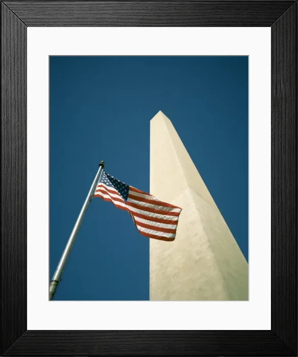 Framed Print : Stars and stripes American flag and Washington Monument, Washington D Framed Print : Stars and stripes American flag and Washington Monument, Washington D