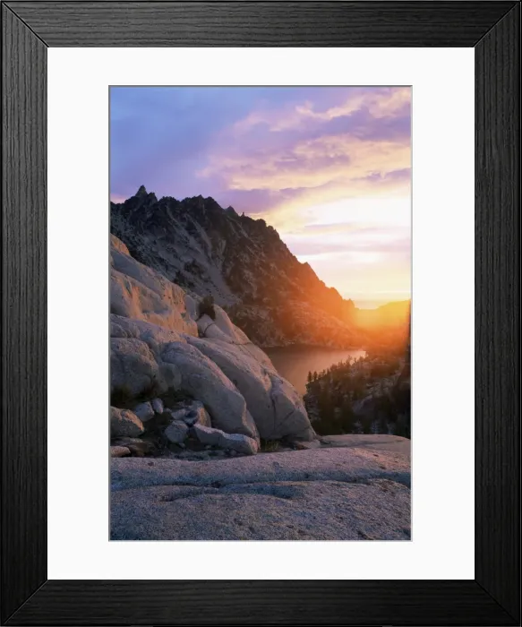 Framed Print : Sunset over granite rock and alpine lakes Framed Print : Sunset over granite rock and alpine lakes