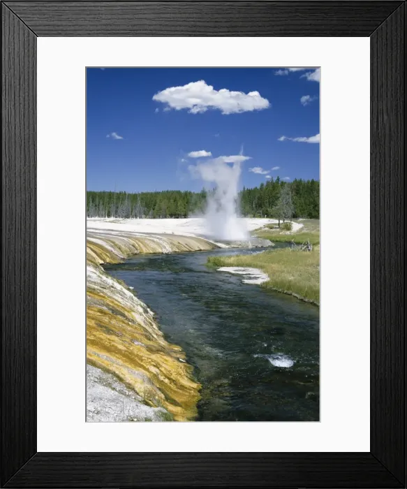 Framed Print : Cliff Geyser erupts from geyserite bank on edge of Framed Print : Cliff Geyser erupts from geyserite bank on edge of