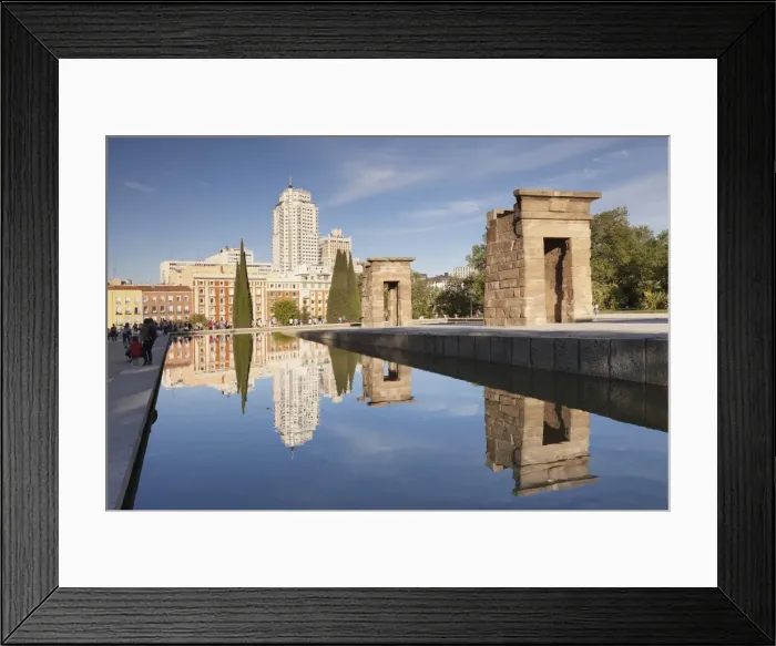 Framed Print : Temple of Debod (Templo de Debod), Parque del Oeste, Edificio Espana tower in the background Framed Print : Temple of Debod (Templo de Debod), Parque del Oeste, Edificio Espana tower in the background