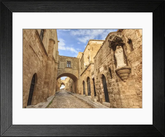 Framed Print : French Chapel and Inns, Street of the Knights, Medieval Old Rhodes Town, UNESCO World Heritage Site