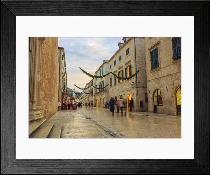 Framed Print : Stradun (Placa), pedestrian promenade, after sunset, evening blue hour, Old Town Framed Print : Stradun (Placa), pedestrian promenade, after sunset, evening blue hour, Old Town