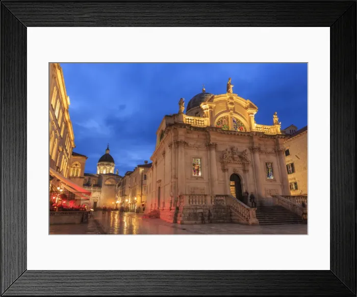 Framed Print : Illuminated Church of St. Blaise and Cathedral, evening blue hour, Old Town, Dubrovnik Framed Print : Illuminated Church of St. Blaise and Cathedral, evening blue hour, Old Town, Dubrovnik
