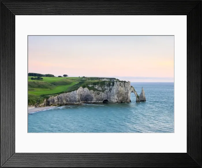 Framed Print : Aiguille d Etretat, stone arch on the coast of the English Channel at sunset, Etretat
