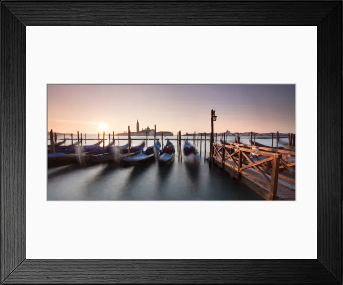 Framed Print : View towards San Giorgio Maggiore at dawn from Riva Degli Schiavoni, with gondolas in foreground Framed Print : View towards San Giorgio Maggiore at dawn from Riva Degli Schiavoni, with gondolas in foreground