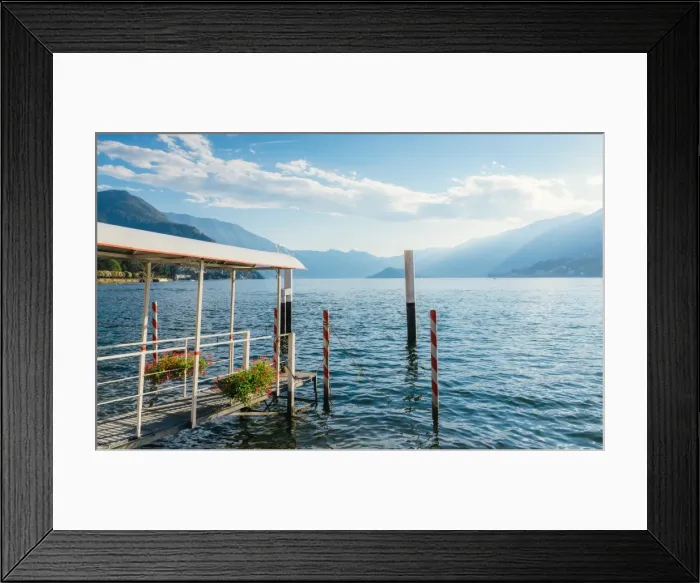 Framed Print : Pier overlooking beautiful Lake Como in summer, Lombardy, Italian Lakes, Italy, Europe