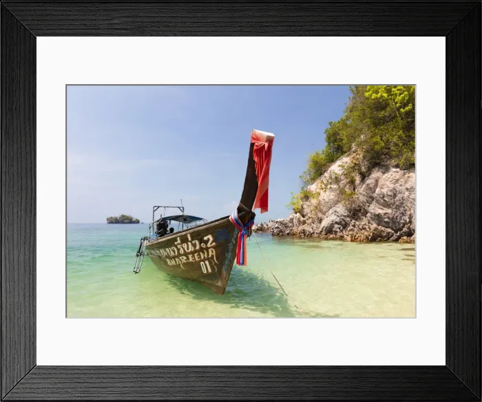 Framed Print : Longtail boat and limestone cliffs, Koh Pakbia, Koh Hong Islands, Ao Nang, Krabi Framed Print : Longtail boat and limestone cliffs, Koh Pakbia, Koh Hong Islands, Ao Nang, Krabi