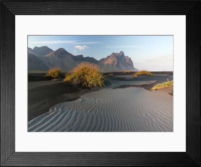 Framed Print : Vestrahorn Mountain range and black volcanic beach, Stokksnes, South Iceland, Polar Framed Print : Vestrahorn Mountain range and black volcanic beach, Stokksnes, South Iceland, Polar