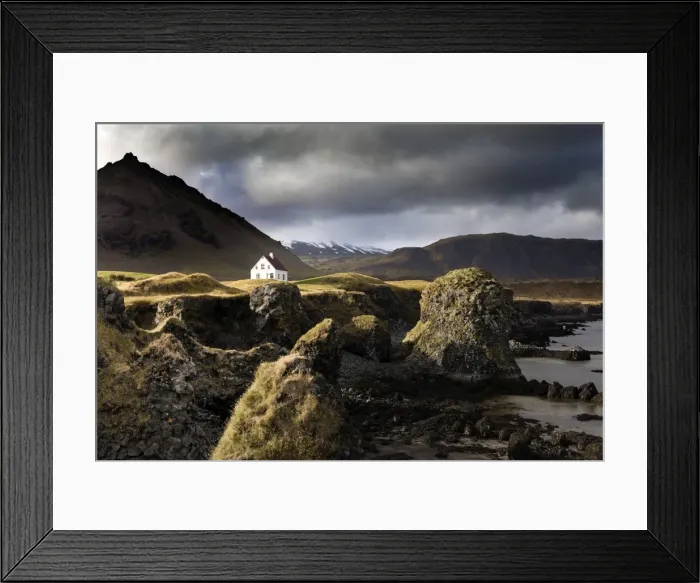 Framed Print : Lone house and sea stacks in stormy weather, Arnastapi, Snaefellsnes Peninsula, Iceland Framed Print : Lone house and sea stacks in stormy weather, Arnastapi, Snaefellsnes Peninsula, Iceland