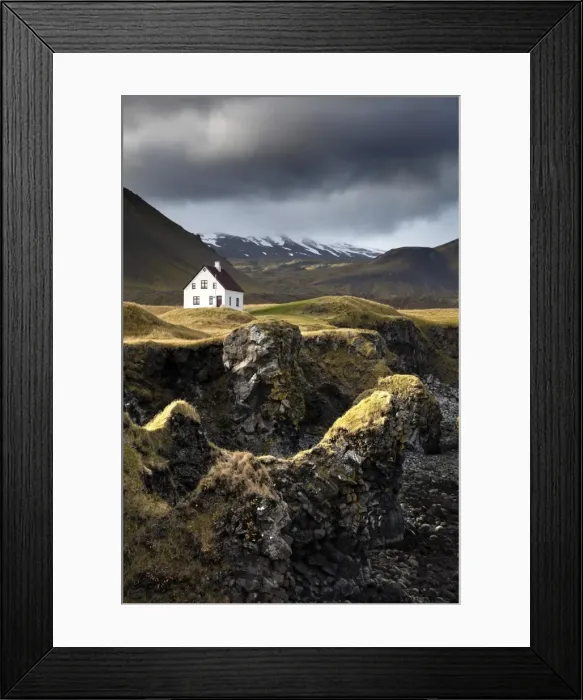 Framed Print : Lone house and sea stacks in stormy weather, Arnastapi, Snaefellsnes Peninsula, Iceland Framed Print : Lone house and sea stacks in stormy weather, Arnastapi, Snaefellsnes Peninsula, Iceland