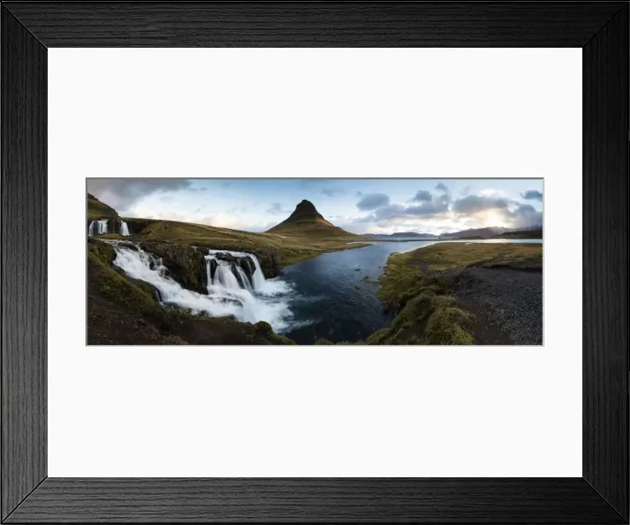Framed Print : Panoramic view of Kirkjufell (Church Mountain) and mountain stream, Grundafjordur Framed Print : Panoramic view of Kirkjufell (Church Mountain) and mountain stream, Grundafjordur
