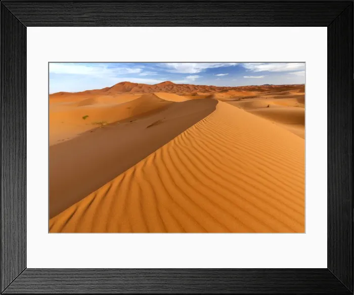 Framed Print : Wide angle view of the ripples and dunes of the Erg Chebbi Sand sea, part of
