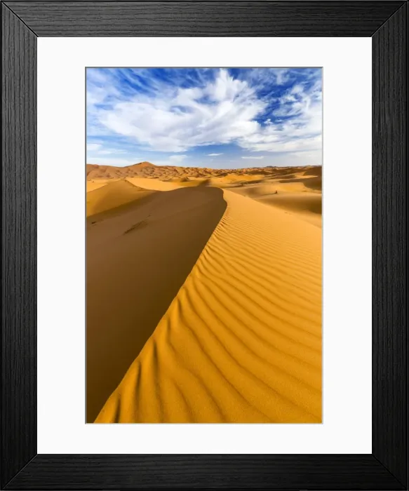 Framed Print : Wide angle view of the ripples and dunes of the Erg Chebbi Sand sea, part of
