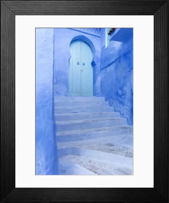 Framed Print : Walls and steps in the old town of Chefchaouen (Chaouen) (The Blue City), Morocco Framed Print : Walls and steps in the old town of Chefchaouen (Chaouen) (The Blue City), Morocco