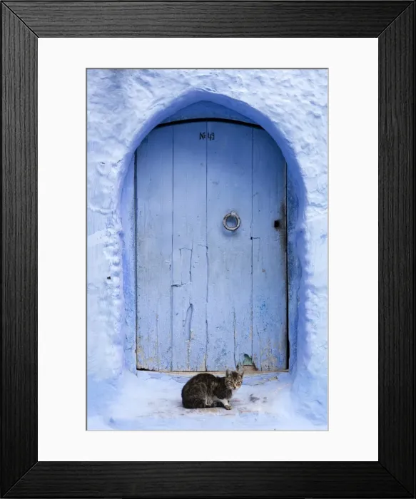 Framed Print : Blue door and wall in the old town of Chefchaouen (Chaouen) (The Blue City), Morocco Framed Print : Blue door and wall in the old town of Chefchaouen (Chaouen) (The Blue City), Morocco