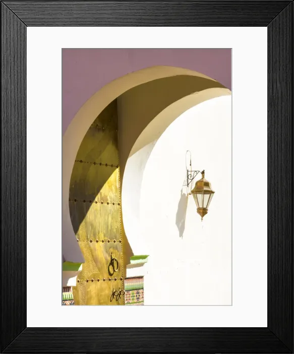 Framed Print : Archway, golden door and lantern at entrance to Mosque in the Kasbah, Marrakech, Morocco Framed Print : Archway, golden door and lantern at entrance to Mosque in the Kasbah, Marrakech, Morocco