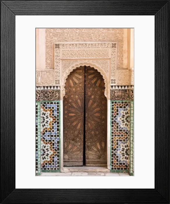 Framed Print : Wall of Ben Youssef Madrasa (ancient Islamic college), UNESCO World Heritage Site Framed Print : Wall of Ben Youssef Madrasa (ancient Islamic college), UNESCO World Heritage Site