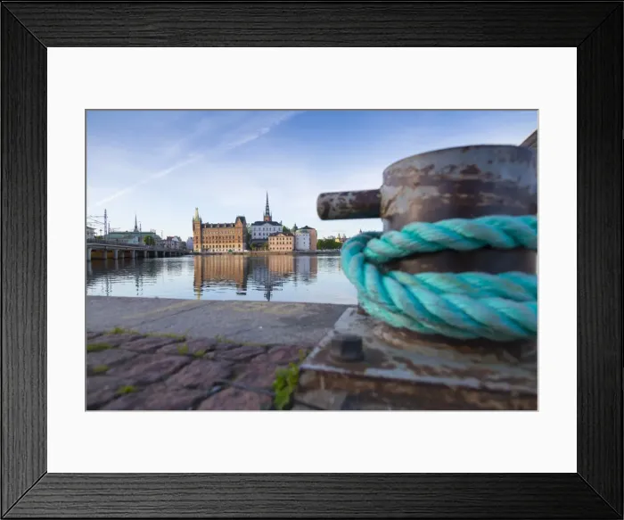 Framed Print : View of Quayside rope and Riddarholmen at dawn from near Town Hall, Stockholm, Sweden Framed Print : View of Quayside rope and Riddarholmen at dawn from near Town Hall, Stockholm, Sweden