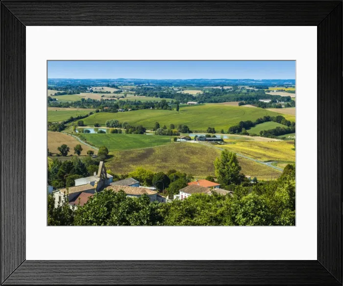 Framed Print : View northwest over the church at Monbahus from the Tower of The Virgin, a local landmark Framed Print : View northwest over the church at Monbahus from the Tower of The Virgin, a local landmark