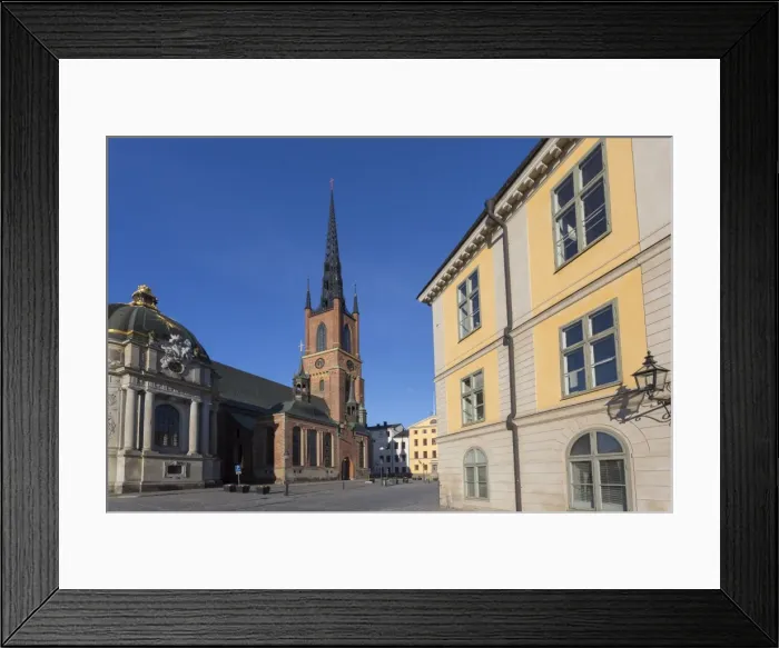 Framed Print : View of Riddarholmen Church at dusk, Riddarholmen, Stockholm, Sweden, Scandinavia, Europe