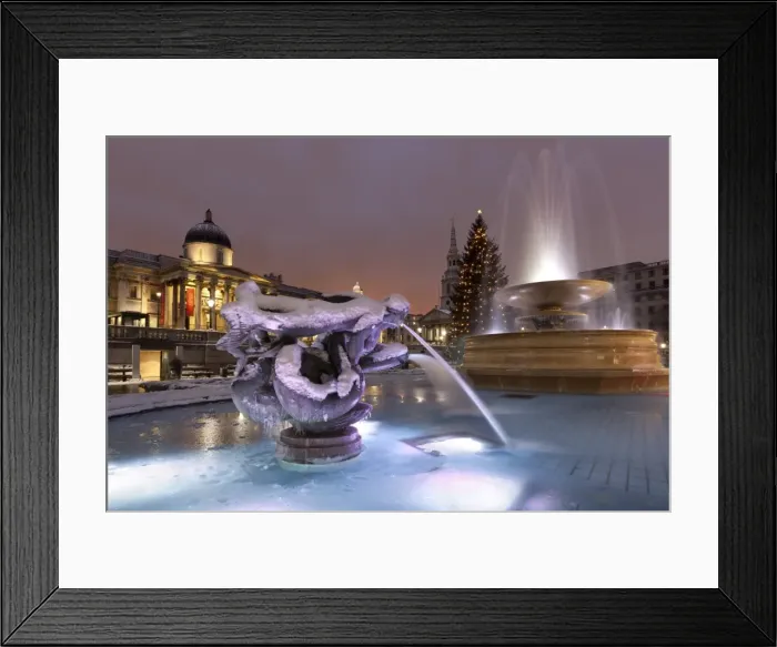 Framed Print : Trafalgar Square at Christmas in snow at night, London, England, United Kingdom, Europe Framed Print : Trafalgar Square at Christmas in snow at night, London, England, United Kingdom, Europe