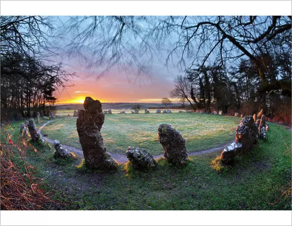 The Kings Men stone circle at sunrise, The Rollright Stones, Chipping Norton, Cotswolds