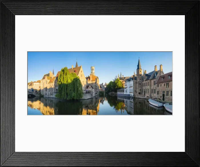 Framed Print : Belfort van Brugge and medieval buildings on the Dijver canal from Rozenhoedkaai at dawn Framed Print : Belfort van Brugge and medieval buildings on the Dijver canal from Rozenhoedkaai at dawn