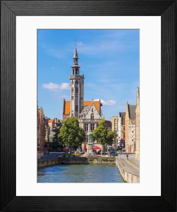 Framed Print : The Burghers Lodge (Poortersloge) and Jan van Eyckplein on the Spiegelrei (Spinolarei) canal
