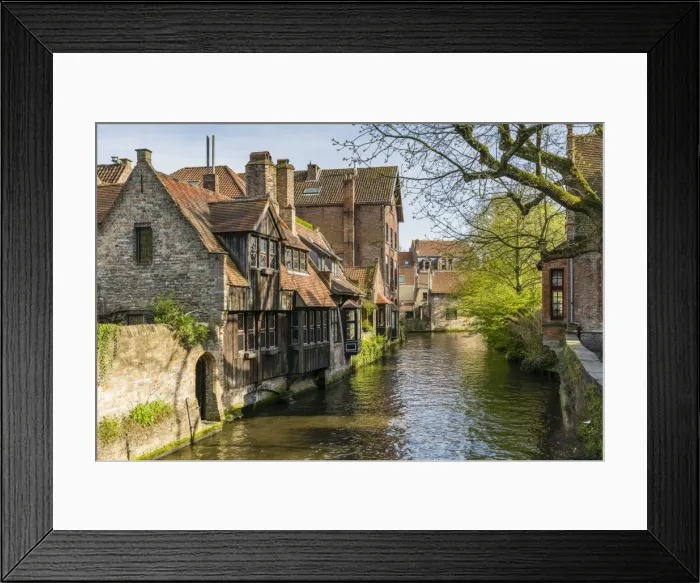 Framed Print : Typical houses on water canal, Bruges, West Flanders province, Flemish region, Belgium