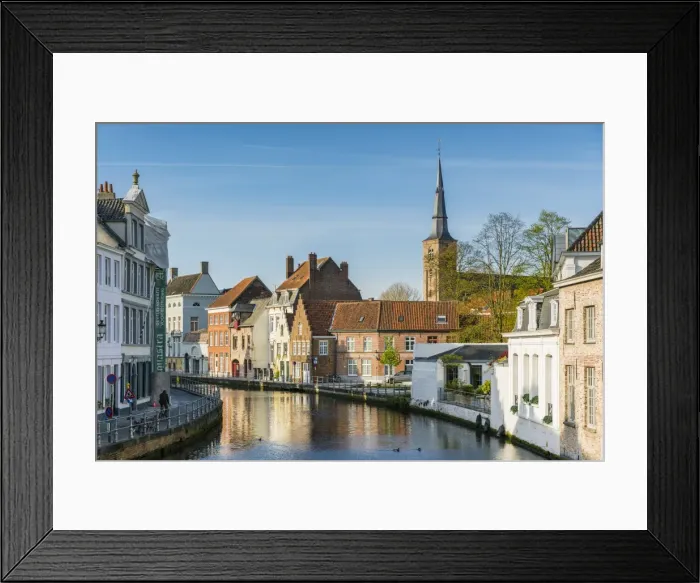 Framed Print : Houses on water canal, Bruges, West Flanders province, Flemish region, Belgium, Europe