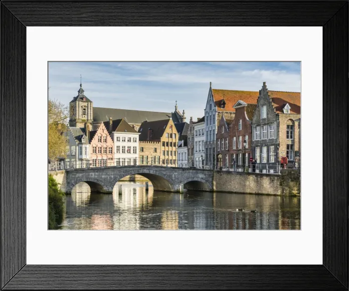 Framed Print : Bridge and houses on Langerei canal, Bruges, West Flanders province, Flemish region