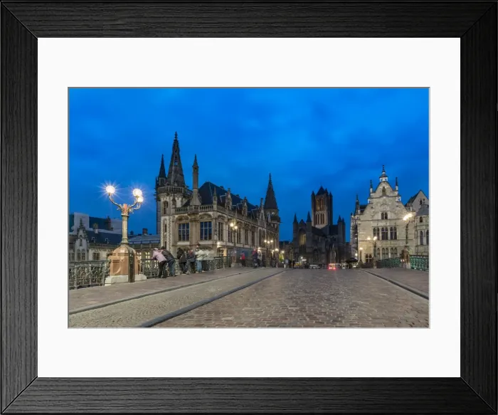 Framed Print : View of the cathedral from Saint Michaels bridge, Ghent, East Flanders province Framed Print : View of the cathedral from Saint Michaels bridge, Ghent, East Flanders province