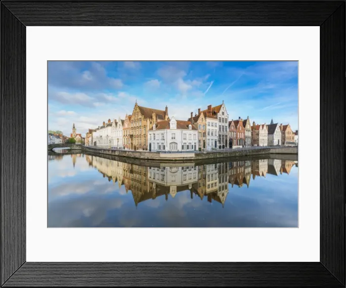 Framed Print : Houses reflected at Spiegelrei corner, Bruges, West Flanders province, Flemish region