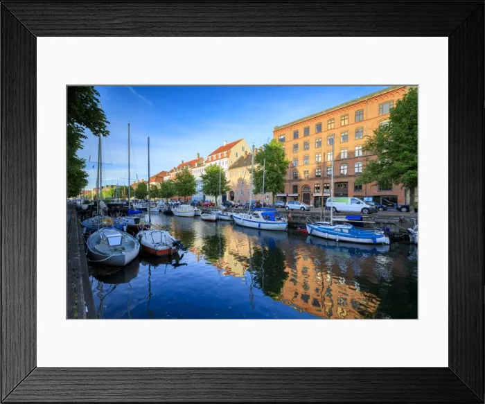 Framed Print : Boats moored in Christianshavn Canal, Copenhagen, Denmark, Europe Framed Print : Boats moored in Christianshavn Canal, Copenhagen, Denmark, Europe