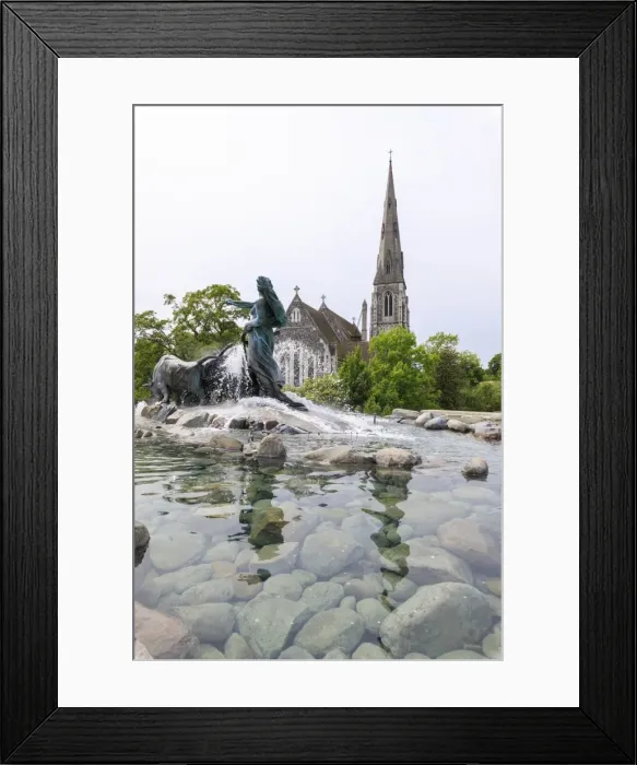 Framed Print : St. Albans Church with the Gefion Fountain in the foreground, Churchill Park, Copenhagen Framed Print : St. Albans Church with the Gefion Fountain in the foreground, Churchill Park, Copenhagen