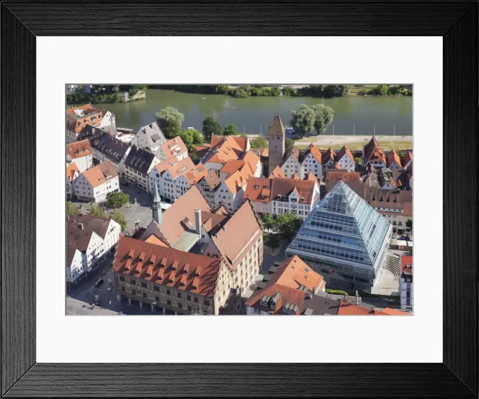 Framed Print : View from Ulm Minster over the old town with town hall and and new central library Framed Print : View from Ulm Minster over the old town with town hall and and new central library
