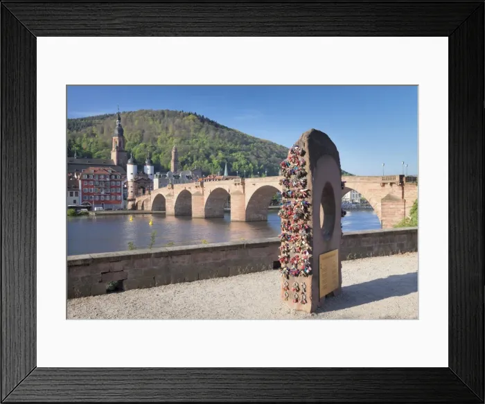 Framed Print : Heidelberger Liebesstein Rock, Karl-Theodor-Bridge (Old Bridge), Gate and Heilig Geist Church Framed Print : Heidelberger Liebesstein Rock, Karl-Theodor-Bridge (Old Bridge), Gate and Heilig Geist Church