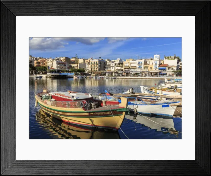 Framed Print : Small fishing boats reflected in Voulismeni Lake, Agios Nikolaos, Lasithi, Crete Framed Print : Small fishing boats reflected in Voulismeni Lake, Agios Nikolaos, Lasithi, Crete